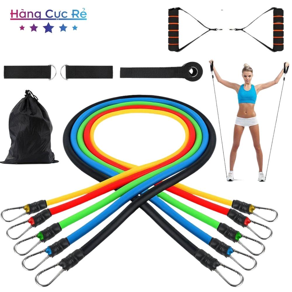 Bộ 11 món tập gym tại nhà, gồm 5 dây kháng lực ngũ sắc đa năng tập full body - Shop Hàng Cực Rẻ