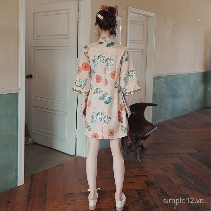 Đầm Sườn Xám Tay Lỡ Phong Cách Trung Hoa Thời Trang Thanh Lịch Cho Nữ