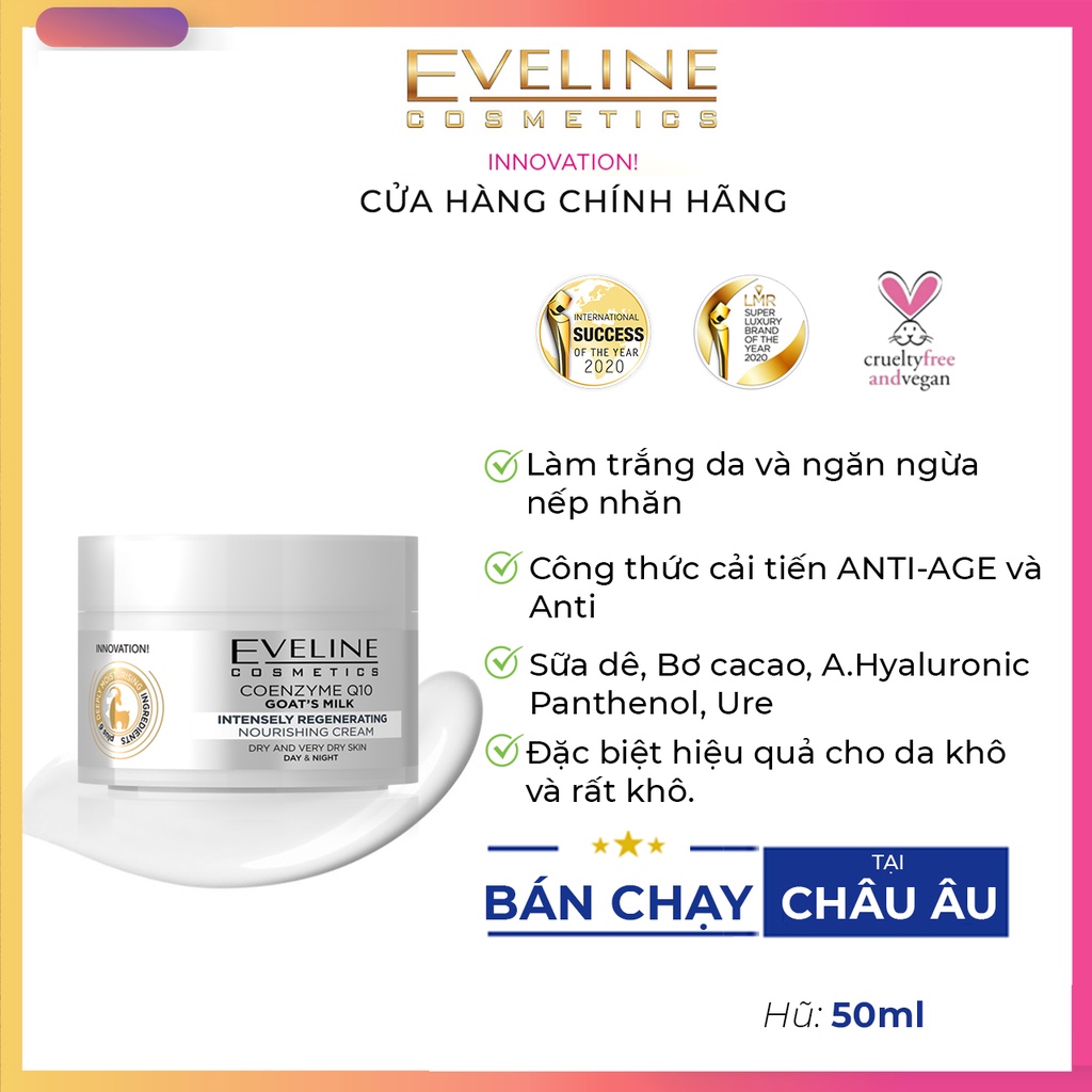 Kem Eveline sữa dê dưỡng da làm trắng da và chống lão hóa,cho da khô và da rất khô - Hũ 50 ml