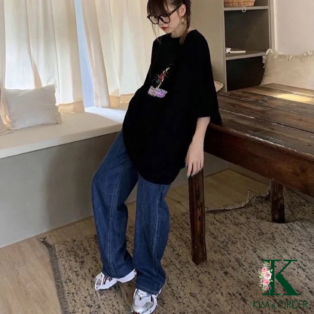 Quần jean nam nữ màu xanh than dáng Unisex ống suông rộng lưng cao phong cách Ulzzang basic chất liệu co dãn loại 1