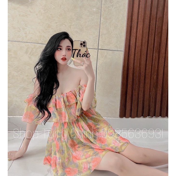 Váy tơ bèo trễ vai