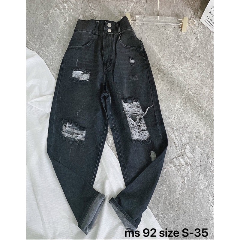 Quần baggy jean nữ ✈️ FREESHIP ✈️ Quần baggy jean nữ rách lưng cao size đại hàng VNXK MS92 - thời trang bigsize 2KJean