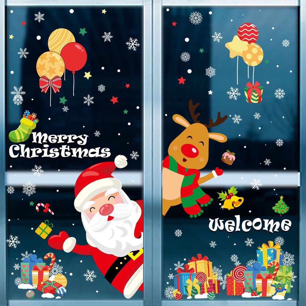 Decal trang trí Noel Hít Tĩnh Điện - Cùng những người bạn đón Noel năm 2022 ( Combo 2 tấm )