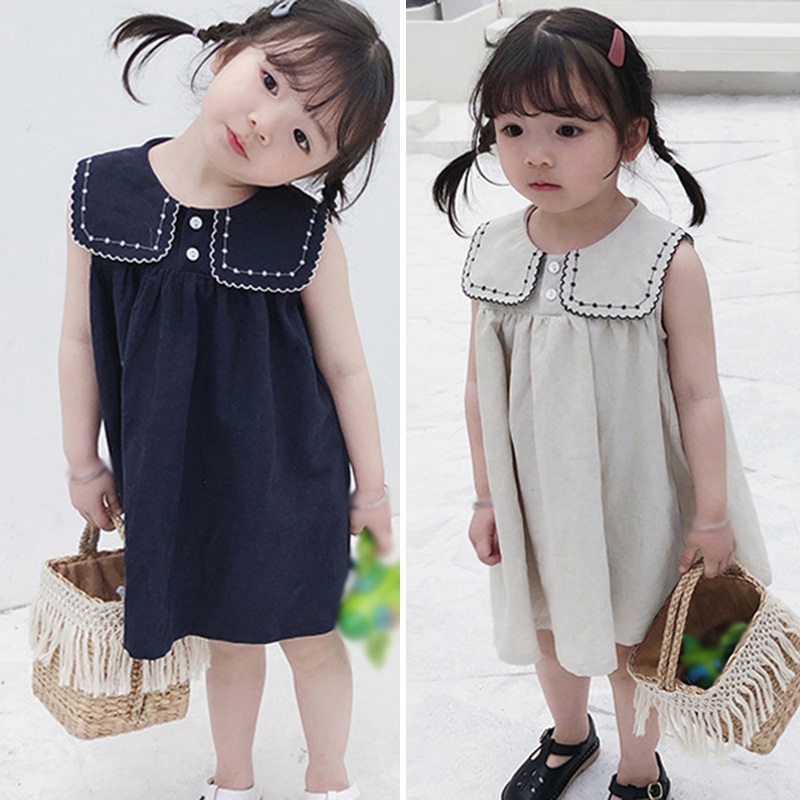 Đầm không tay cổ búp bê lớn phong cách Hàn Quốc cho bé gái
