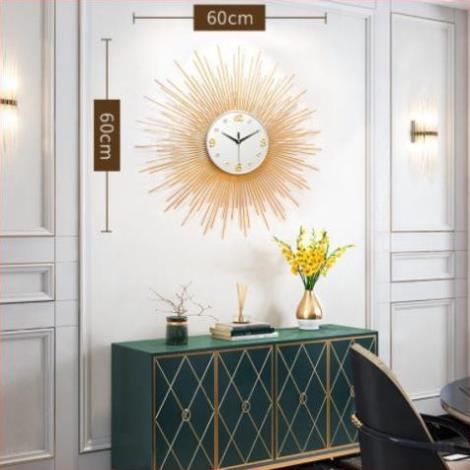Đồng hồ treo tường hình mặt trời vàng Lian675 hàng chính hãng. Làm quà tặng tân gia, trang trí phòng khách (BH 12 tháng)