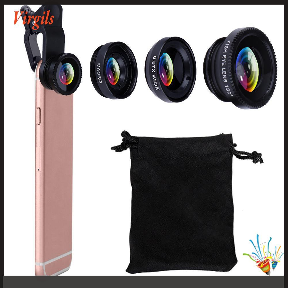 Clip 3-in-1 180 Fish-Eye Lens+Wide Angle Lens+Macro Lens Black