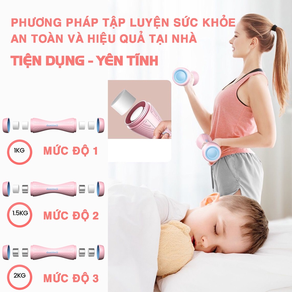 Tạ Cầm Tay Nữ Điều Chỉnh Trọng Lượng Dumbells - 1 bộ 2 cái - Tặng 1 dây nhảy đàn hồi - Khỏe đẹp tại nà