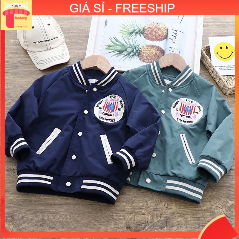 Áo khoác gió bé trai 2-7 tuổi 2 lớp thêu chữ FIVE. Áo Bomber cho bé xuất Hàn bên trong lót nỉ khỏe khoắn thời trang