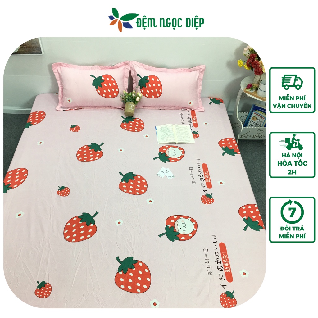 Bộ ga giường vỏ gối SUMOI cotton poly bọc đệm 1m2 1m6 1m8 hoặc 2m2 mẫu dâu tây