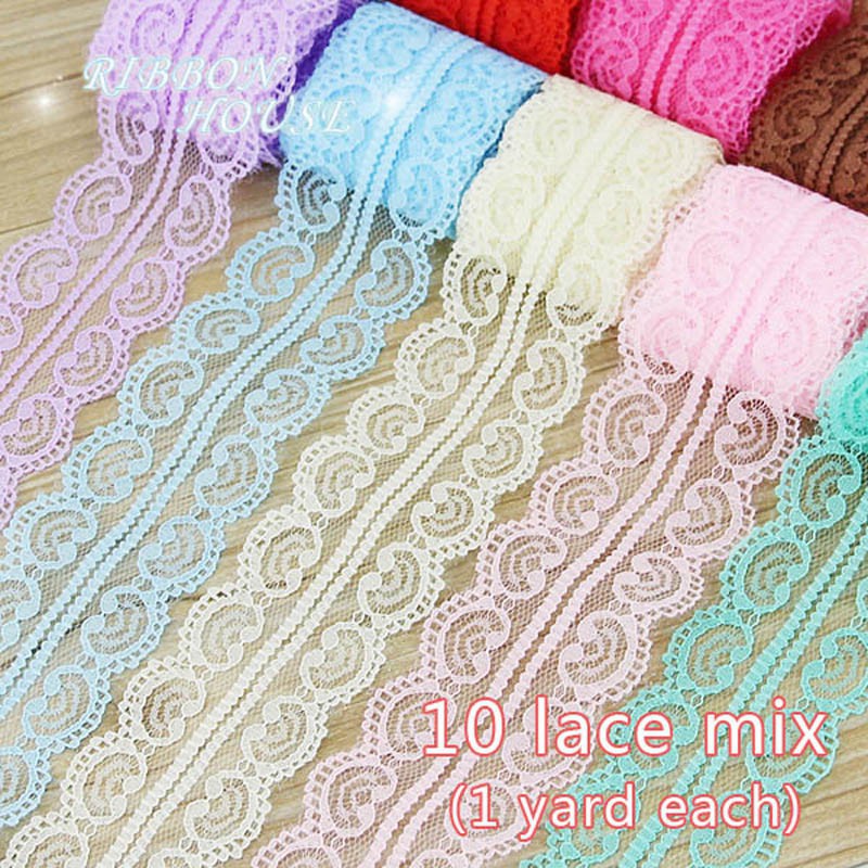 Bộ 10 dây ruy băng ren màu tTrơng dùng trang trí gói quà