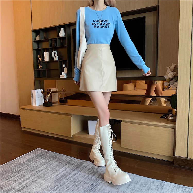 Chân Váy Da PU Lưng Cao Dáng Chữ A Thời Trang Mùa Thu Phong Cách Hàn Quốc Cho Nữ