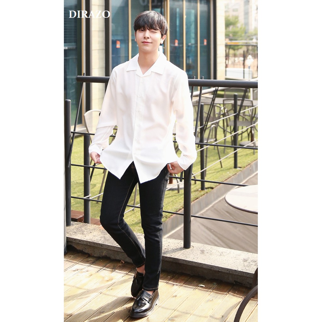Áo sơ mi nam KIỂU CỔ VEST HIỆN ĐẠI tay dài, vải lụa mềm mịn (TRẮNG + ĐEN) - DIRAZO