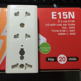 Ổ Cắm điện 3 lỗ có nắp che E15N Sopoka