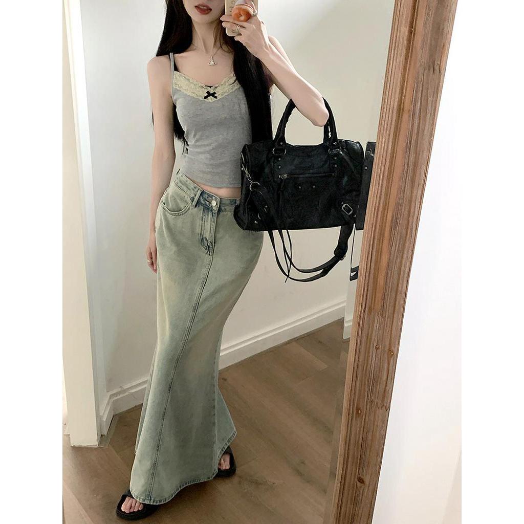 Chân Váy Denim Đuôi Cá Lưng Cao Phong Cách Retro Thời Trang Hè 63918