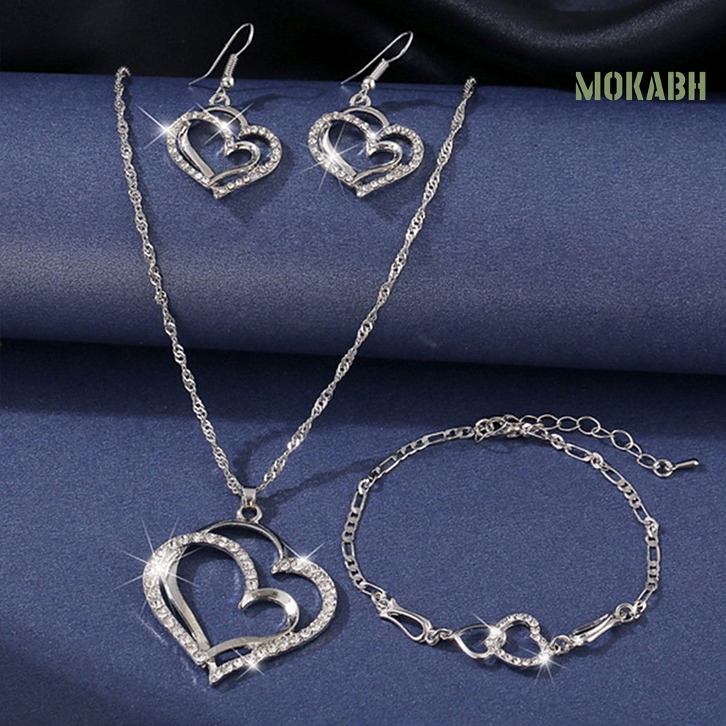 1 Set Vòng cổ + Vòng Tay + Bông Tai Hình Trái Tim Cho Nữ
