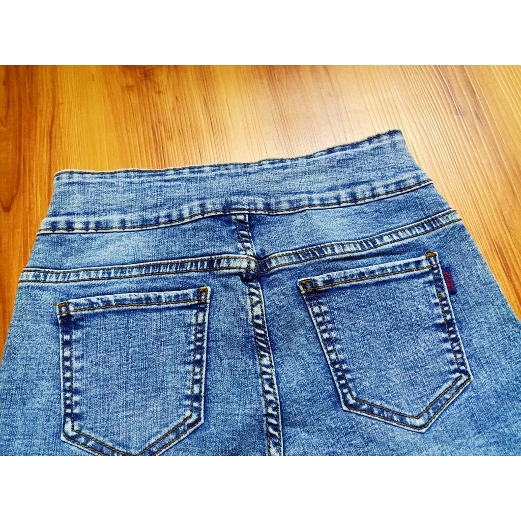 Quần sọt jean nữ lưng cao 2 nút mẫu trơn co giãn màu xanh nhạt