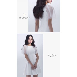 Đầm dáng xoè phối tay lưới bi