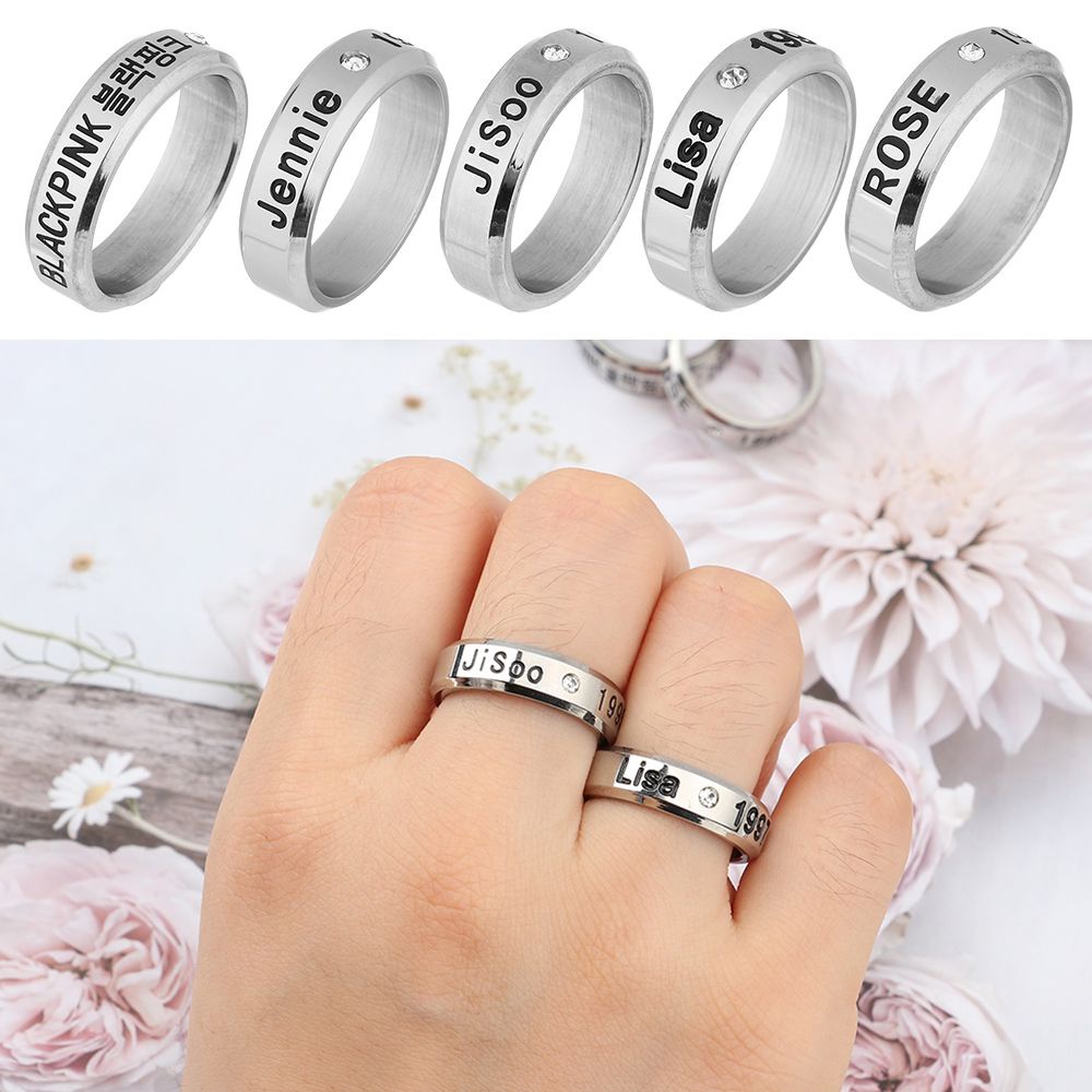 Nhẫn thời trang Hàn Quốc nằng thép titan không gỉ in tên nhóm nhạc nữ BLACKPINK