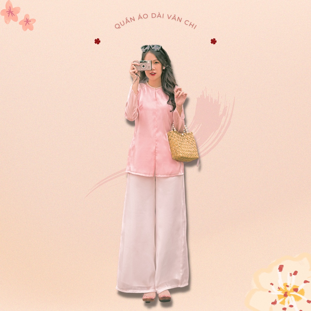 Sumire Store Quần Áo dài organza dây kéo ống rộng Vân Chi - 07 màu