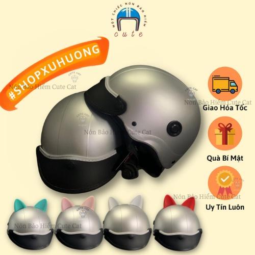 Nón Bảo Hiểm Màu Bạc Kèm Tai Mèo, Mũ Bảo Hiểm Màu Bạc Tai mèo Cute Có Nhiều Màu Lựa Chọn, Mũ Bảo Hiểm Cute, CUTE SHOP