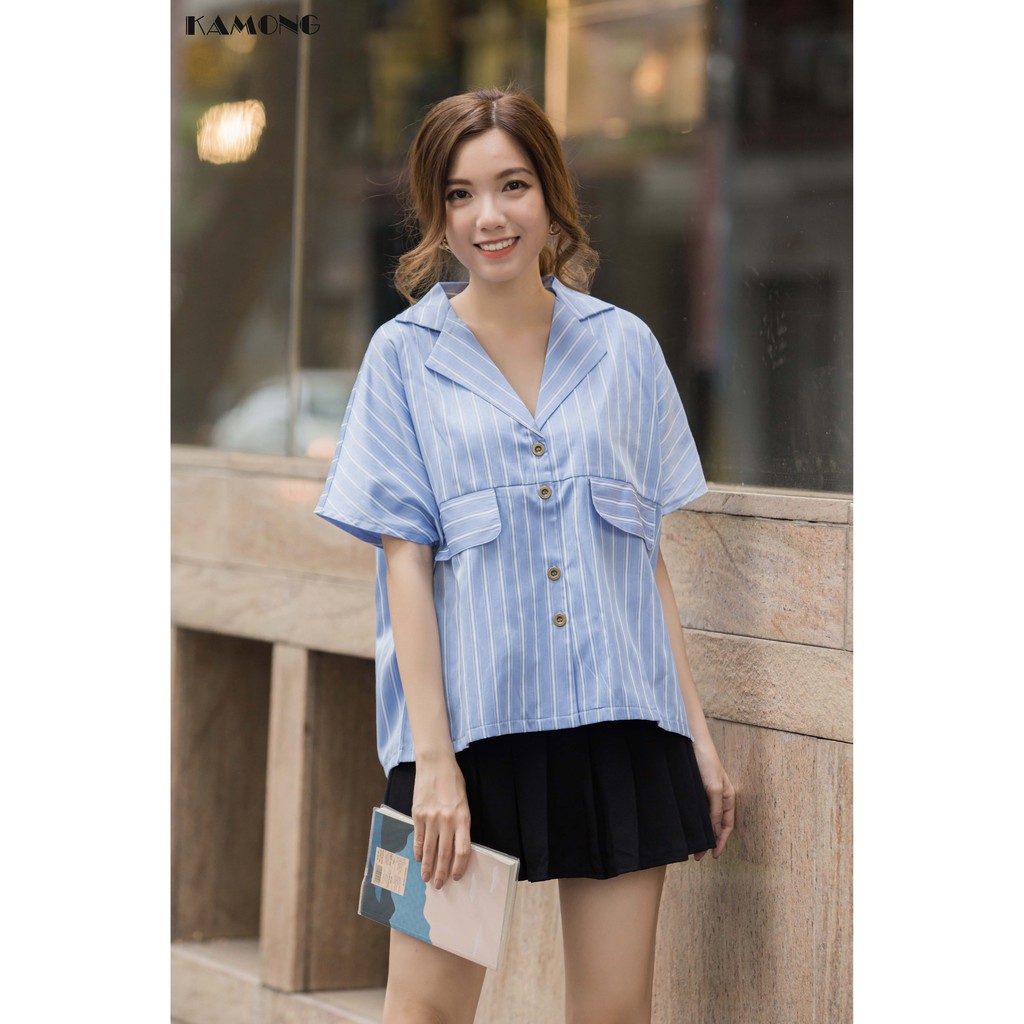 Áo cổ vest kẻ sọc KAMONG A047