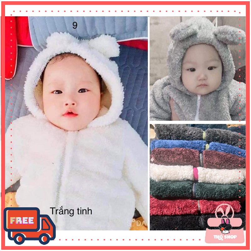 Áo khoác lông cừu Khóa Kéo Có Mũ Tai Gấu Cho Bé Trai Bé Gái Lông Hai Mặt Mềm Ấm Dễ Thương