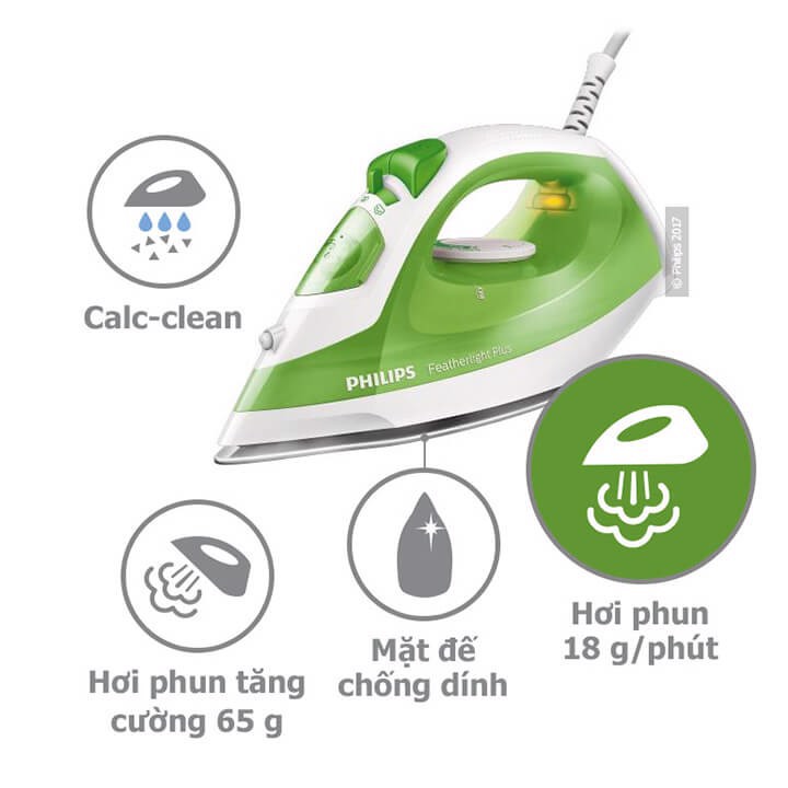 Hàng chính hãng - Bàn ủi hơi nước Philips GC1426 1400W mầu xanh, tím