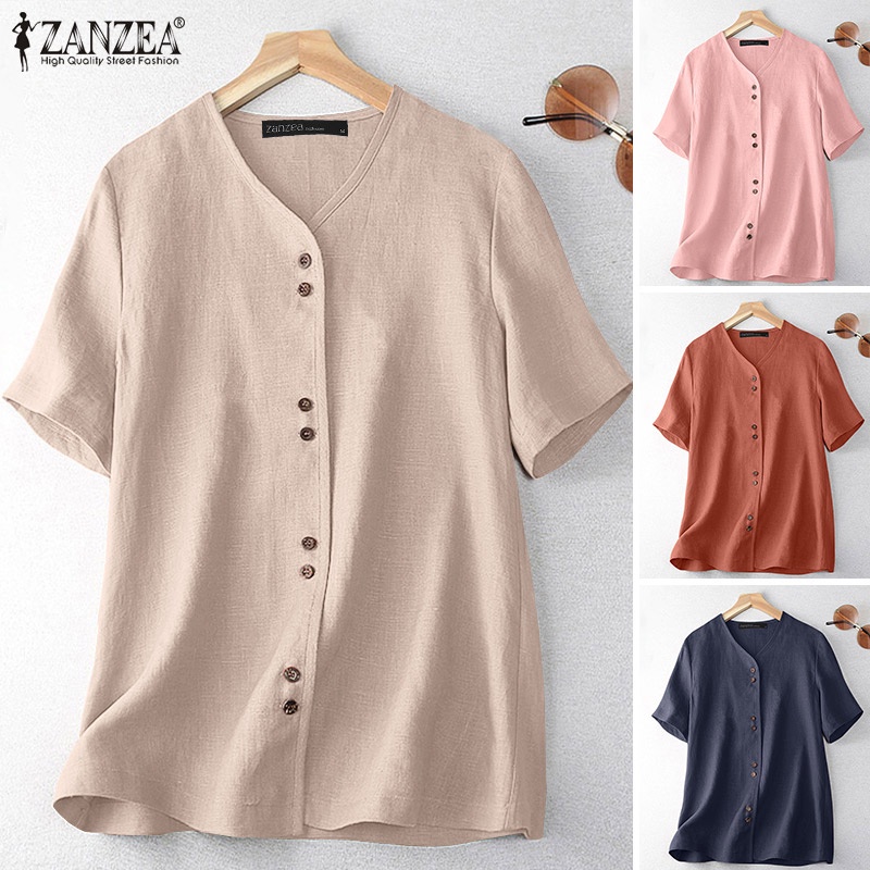 Zanzea Áo Thun Ngắn Tay Cổ Chữ V Form Rộng Thời Trang Dành Cho Nữ