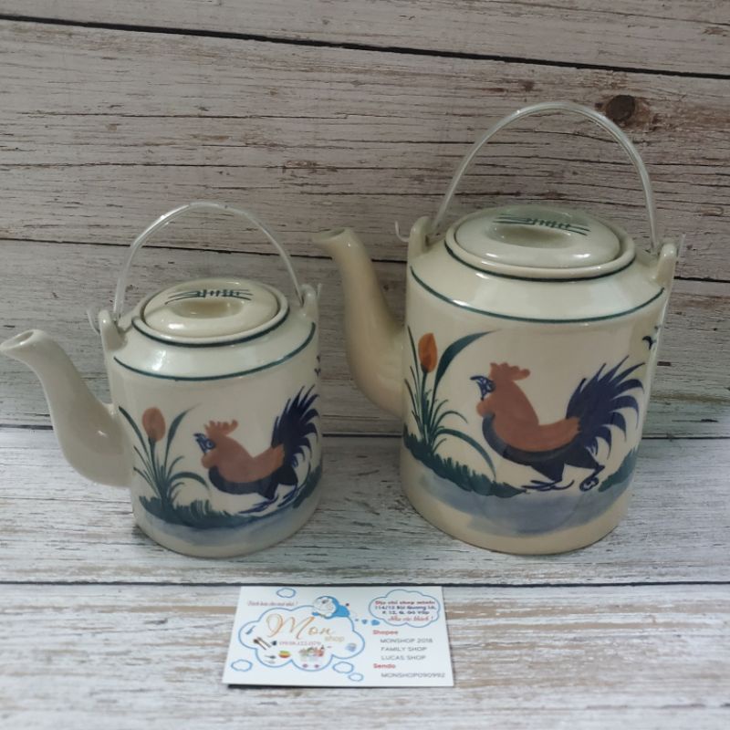 💢Ấm Tích Gốm Xưa 💥Họa Tiết Vẽ Tay👍 Con Gà Trống🐓. 👌😉