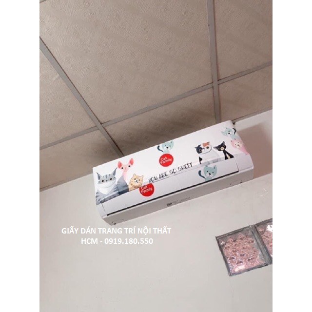Decal dán máy lạnh GIA ĐÌNH MÈO  trang trí nhà cửa - Dán full 4 mặt
