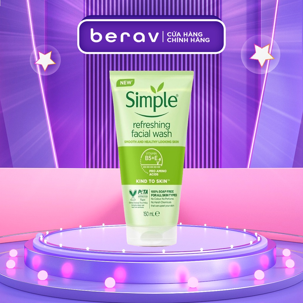 Sữa Rửa Mặt Simple Gel Kind To Skin Facial Wash Làm Sạch Da, Dưỡng Ẩm và Kiềm Dầu 150ml