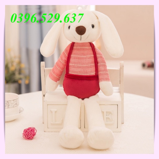 Gấu Bông Thỏ Chân Dài Mặc Yếm Đáng Yêu Quà Tặng Ý Nghĩa Cho Người Thân Bạn Bè - V19