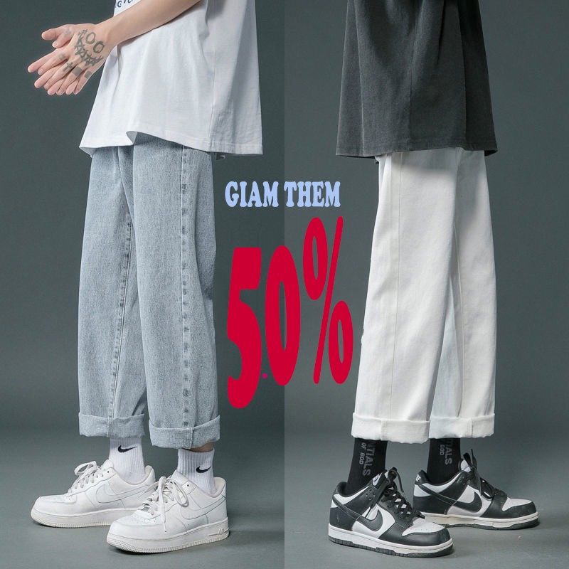 Quần jeans ống suông rộng đen nam phong cách baggy - Quần jean cạp cao vừa eo ống rộng Littleman quần bò bagy 3 màu