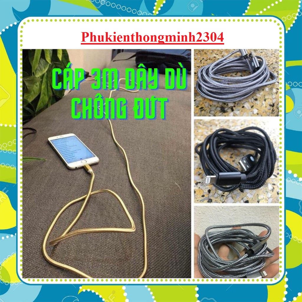 Dây Cáp Sạc IPDây Dù dài 2m 3m Cho Phụ Kiện Tai nghe Sạc dự phòng