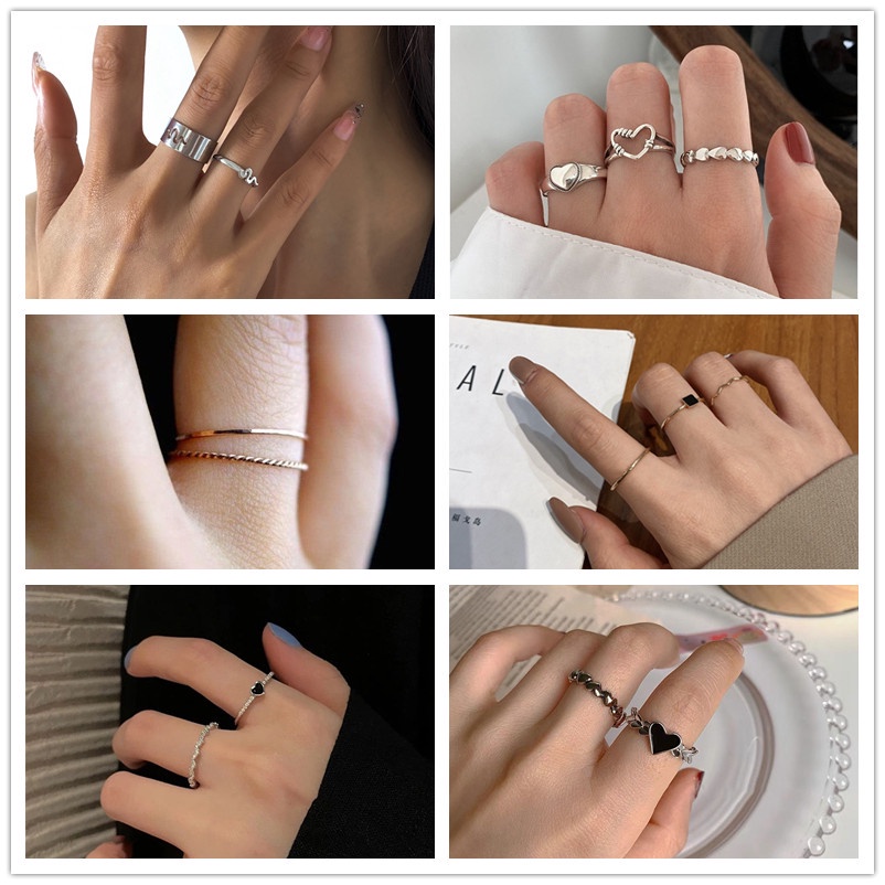 Set Nhẫn Đeo Ngón Tay Phong Cách Hàn Quốc Cho Nữ