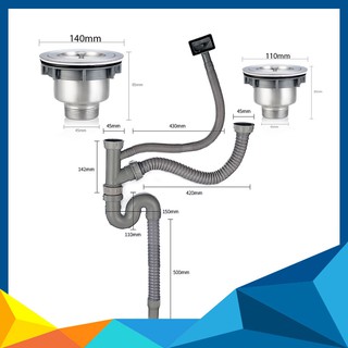 BỘ XI PHÔNG, ỐNG XẢ CHẬU RỬA BÁT 2 NGĂN 9209 (1 hố 11cm, 1 hố 14cm)