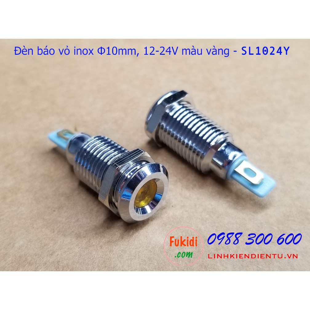 Đèn báo tín hiệu Φ10mm vỏ inox, điện áp 12-24v màu đỏ, xanh lá, xanh dương và vàng - SL1024R, SL1024G