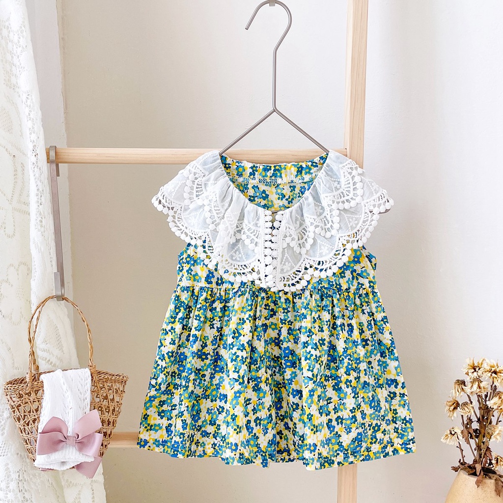 Sanlutoz Công chúa mùa hè Bé gái Váy ren Không tay Bông dễ thương Trẻ em Bé gái Váy Casaul