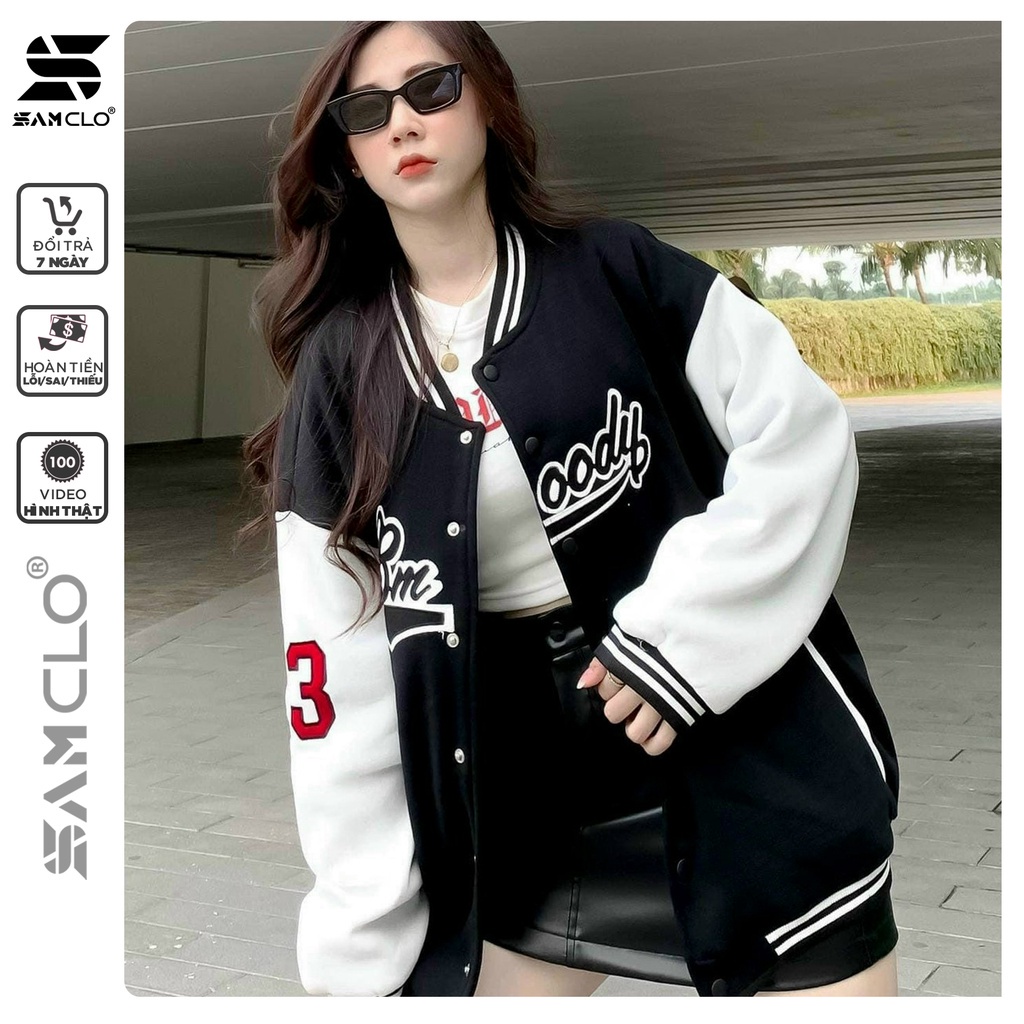 ▼✙Áo khoác dù bomber 2 lớp nam nữ SAM CLO phong cách bóng chày form rộng unisex mặc cặp - couple in chữ BMOODY