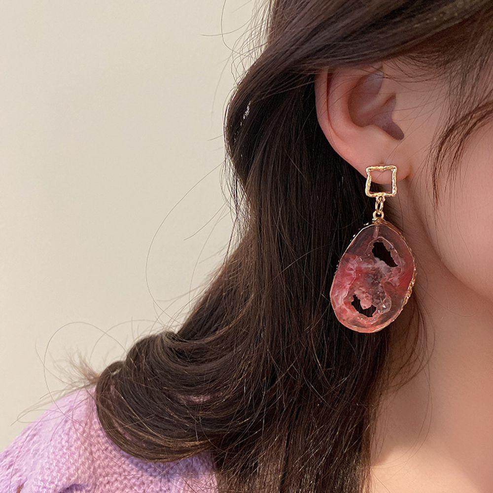 Nhựa Resin VANES1|Bông Tai Hình Giọt Nước Màu Hồng Ngọt Ngào|Khuyên Tai Dáng Dài Phong Cách Hàn Quốc Cho Nữ