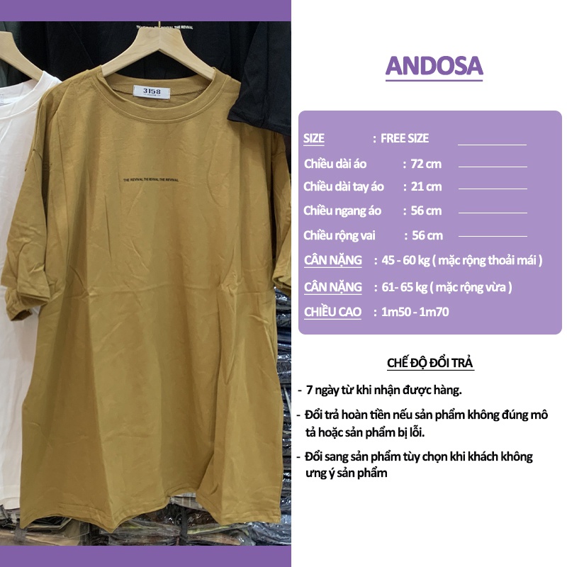 Áo phông unisex 3158 in chữ form rộng tay lỡ thun cotton nam nữ hàng Quảng Châu ANDOSA AT22