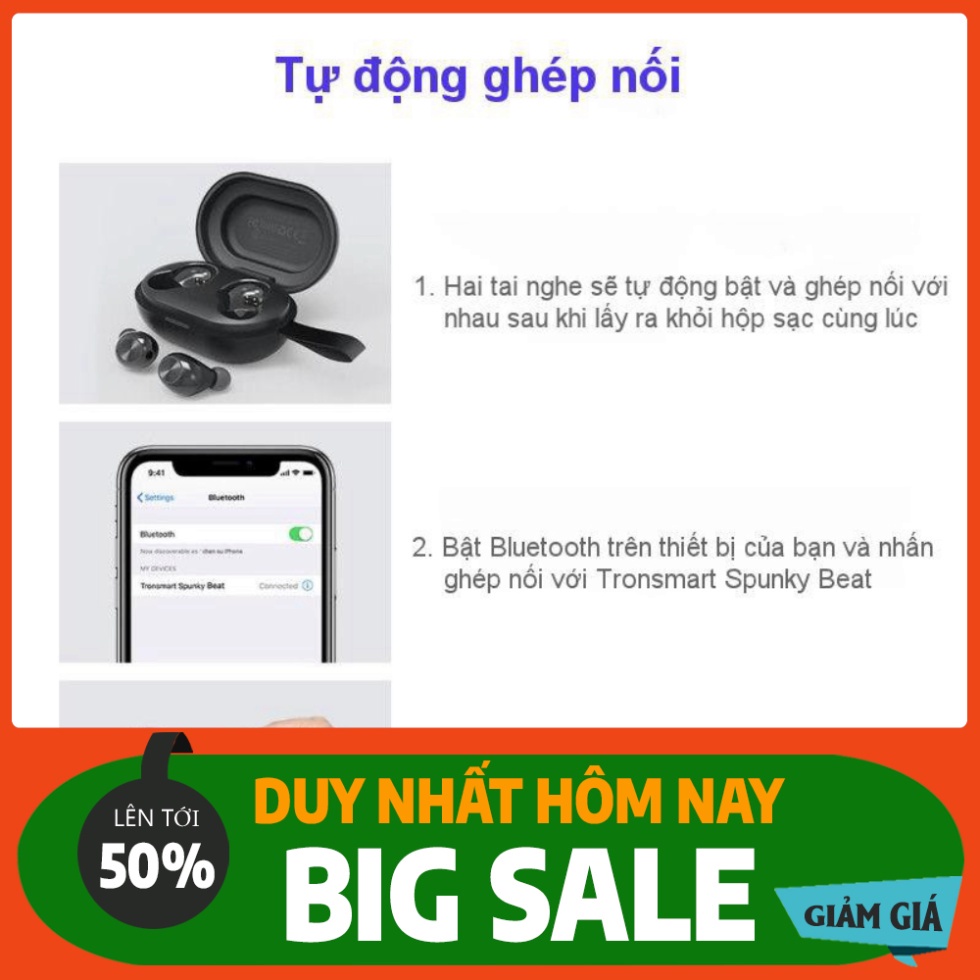 GIÁ SỐC ✪ CHÍNH HÃNG ✪ Tronsmart Spunky Beat | Tai nghe Bluetooth không dây 5.0 chống nước IPX5 tích hợp công nghệ hủy t