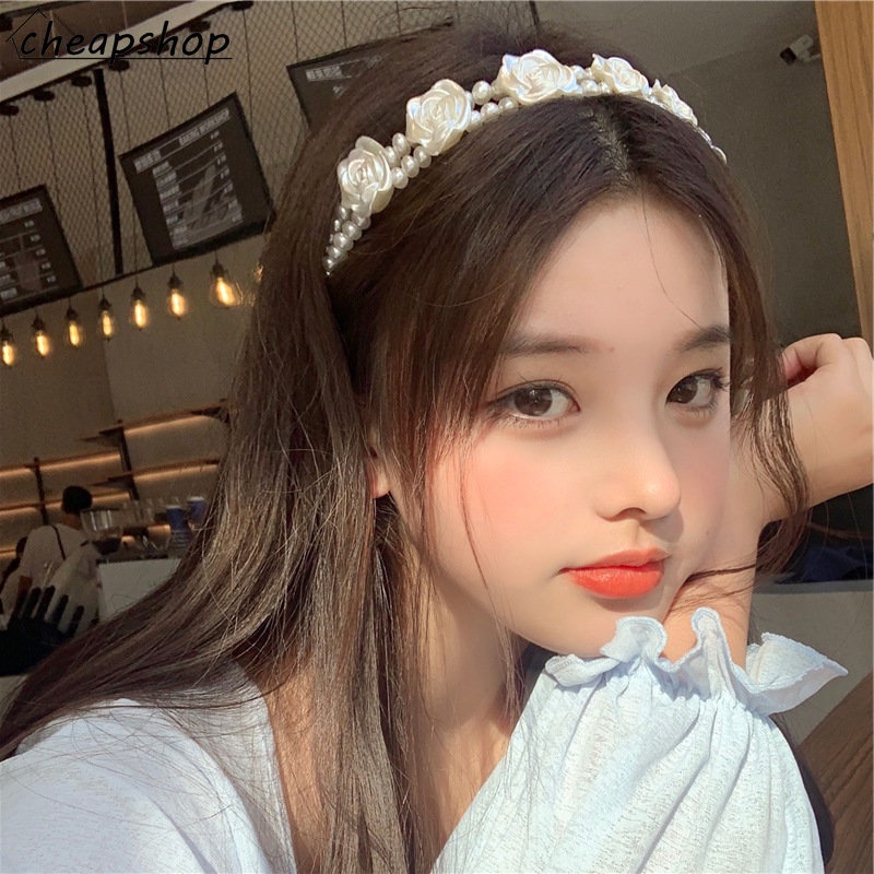 iF YOU Dây Buộc Tóc Đính Hoa Hồng Ngọc Trai Phong Cách Vintage Thanh Lịch Cho Nữ