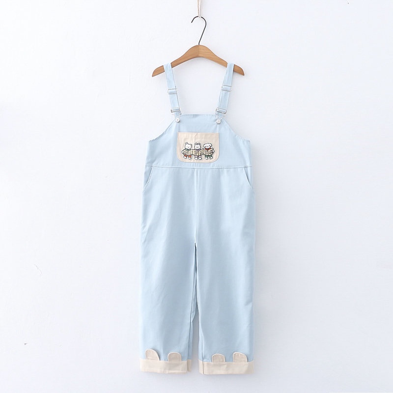 Yếm quần kaki dài hình thỏ bông đọc sách