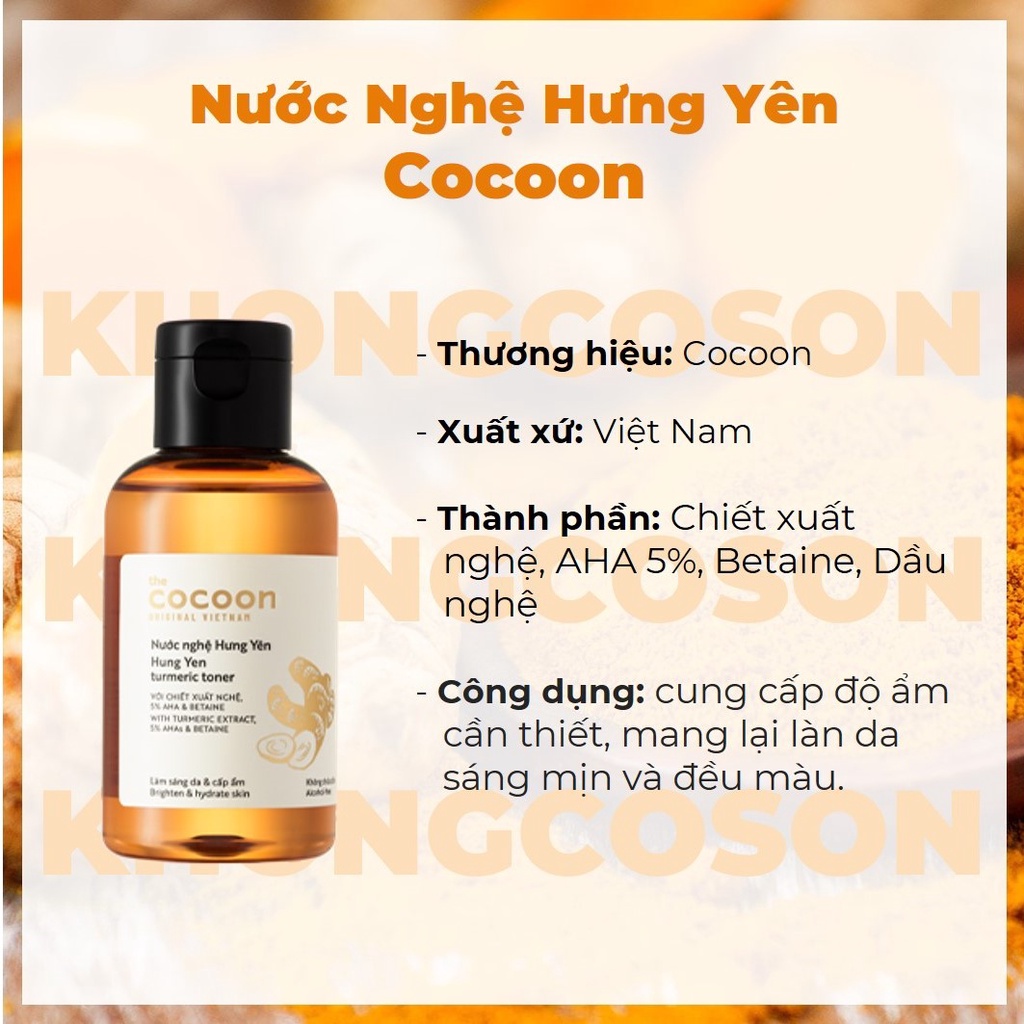 Nước Cân Bằng Nghệ Hưng Yên Cocoon Làm Đều Màu Da 140ml - Khongcoson