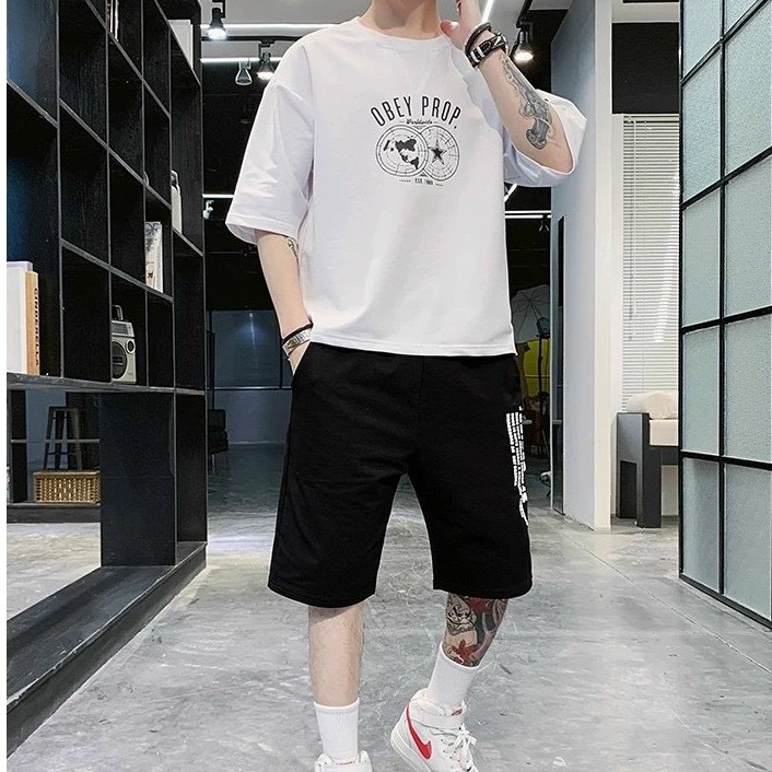 Bộ Thun Nam, Set Bộ Quần Áo Mùa Hè Hot Trend Phong Cách Hàn Quốc Chất Liệu Thun Cotton Thoáng Mát - BN288 - Shopmens