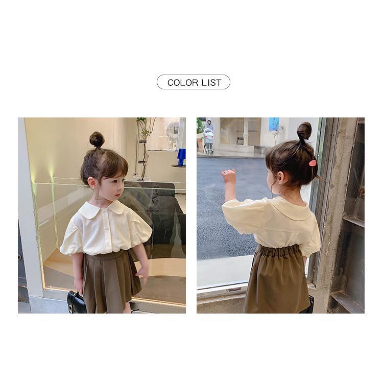 Áo sơ mi tay ngắn phồng cổ bẻ phong cách hàn quốc thời trang mùa hè cho bé gái
