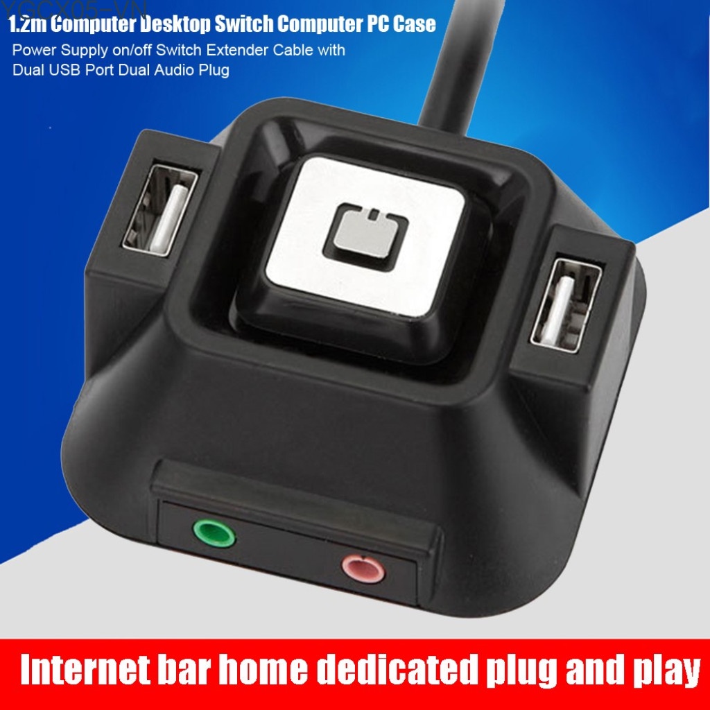 1.2m Computer Desktop Switch Computer PC Case Power Supply on/off Switch Extender Cable with Dual USB Port Dual Audio Plug | BigBuy360 - bigbuy360.vn