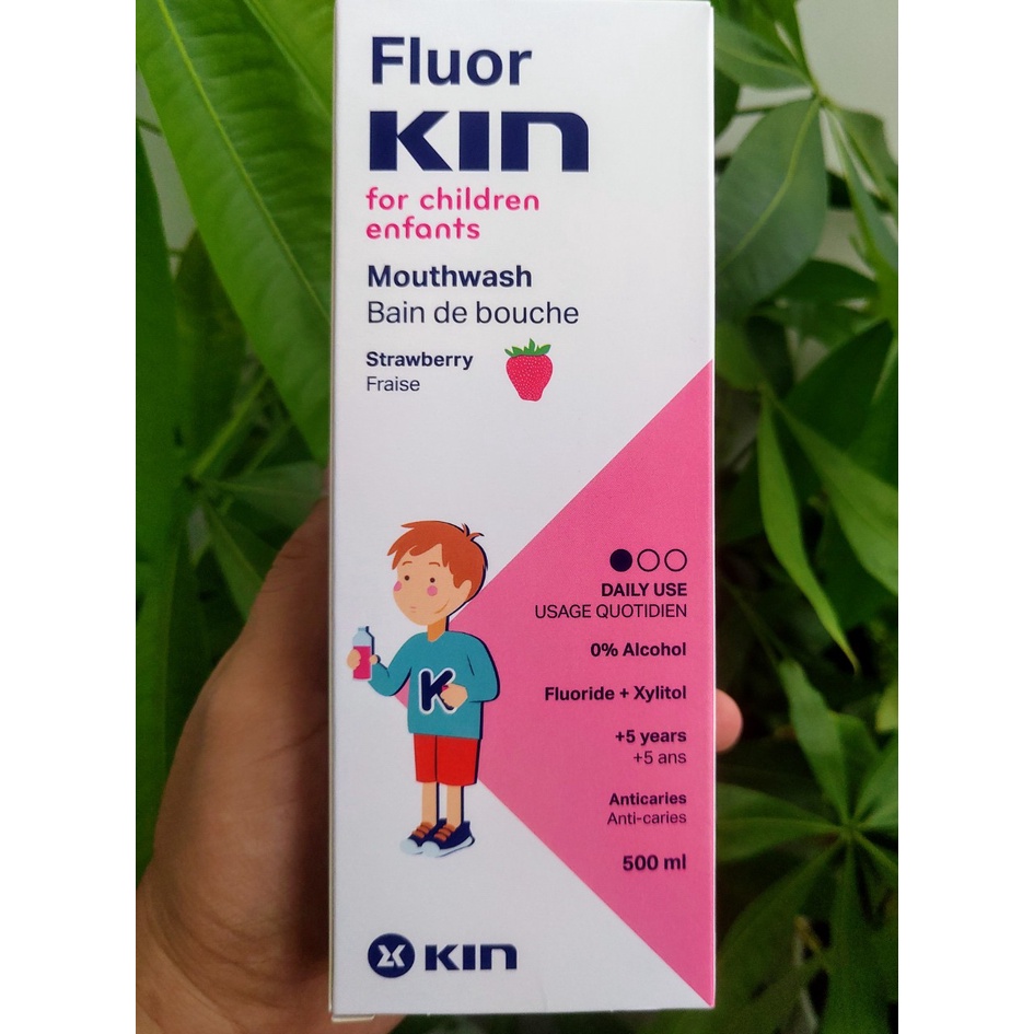 Nước súc miệng ngăn ngừa sâu răng trẻ em FluorKin Infantil 500ml hương dâu tây/ Tây Ban Nha