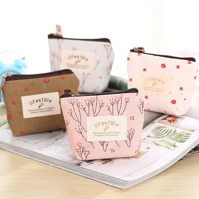 [Korean Creative Fashion Fresh Coin Purse ] [ Simple Pastoral Floral Pattern Portable Wallet] [ Lady Storage Bags For Storing Small Items Such As Bank Cards, Keys, Earphones ]